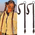 thumbnail image 1 of 2PCS DIY Braided Ponytail Extension with Hair Tie Long Straight Wrap Dark Brown Highlights 26 Inch (After Braided 23 Inch), 1 of 5