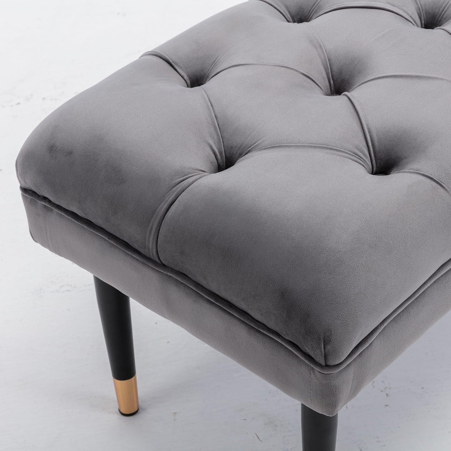 Kadyn Fabric Bench, Modern Velvet Button Ottoman for Living Room Entryway, Upholstered Bench with Metal Legs, Gray Kadyn Fabric Bench, Modern Velvet Button Ottoman for Living Room Entryway, Upholstered Bench with Metal Legs, Gray