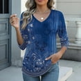 thumbnail image 2 of FRSASU 3/4 Sleeve Tops for Women Loose Fit V Neck Button Down Henley Shirts Cute Solid Summer Beach Tee Shirts Blue, 2 of 4
