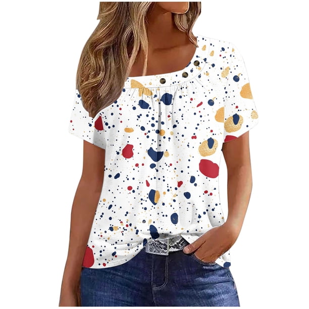 Camisetas Casuales de las Mujeres, Manga Corta Plisada, Camiseta Superior para las Mujeres
