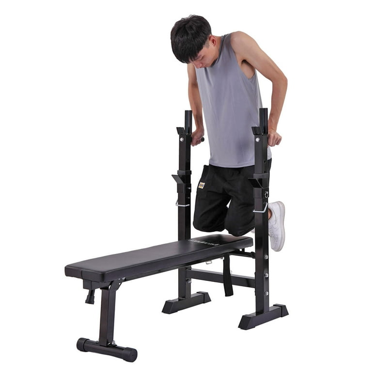 Jaxpety Weight Lifting Folding Bench with Rack Home Gym Workout Adjustable Strength