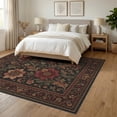 thumbnail image 3 of ODIKA 6'x9' Washable Area Rug Black Rich Floral Vintage Elegance Intricate Botanical Motif with Ornate Borders for Queen Size Bedroom, Under Bed, Master Suite, Easy Care, Non-Shedding, 3 of 7