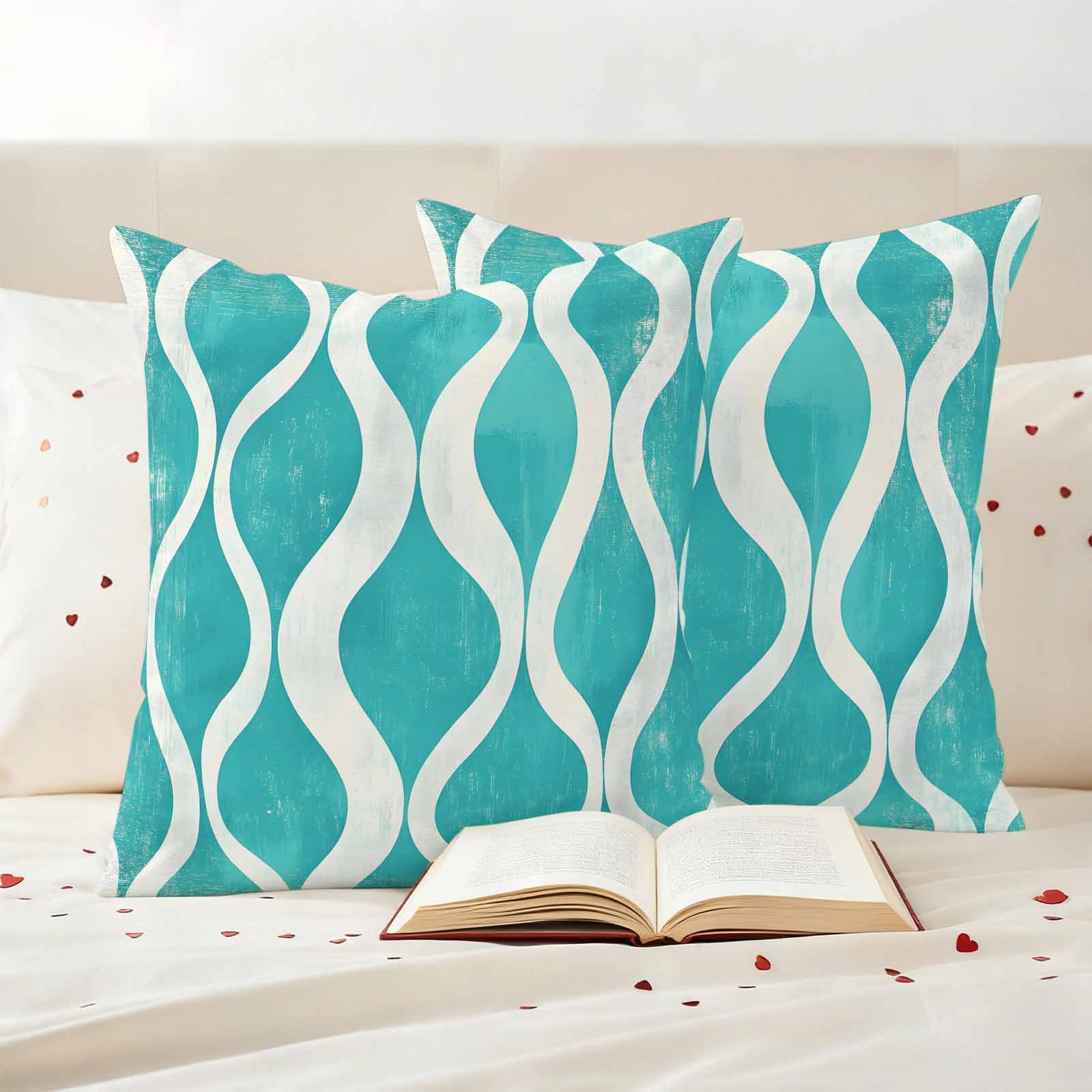 Pack of 2 Outdoor Pillow Covers,Waterproof Teal Wave Throw Pillow Covers,Modern Abstract Art Farmhouse Decorative Pillowcases Cushion Covers for Patio Garden Couch Pillow Sham Protector 20x20 Inch