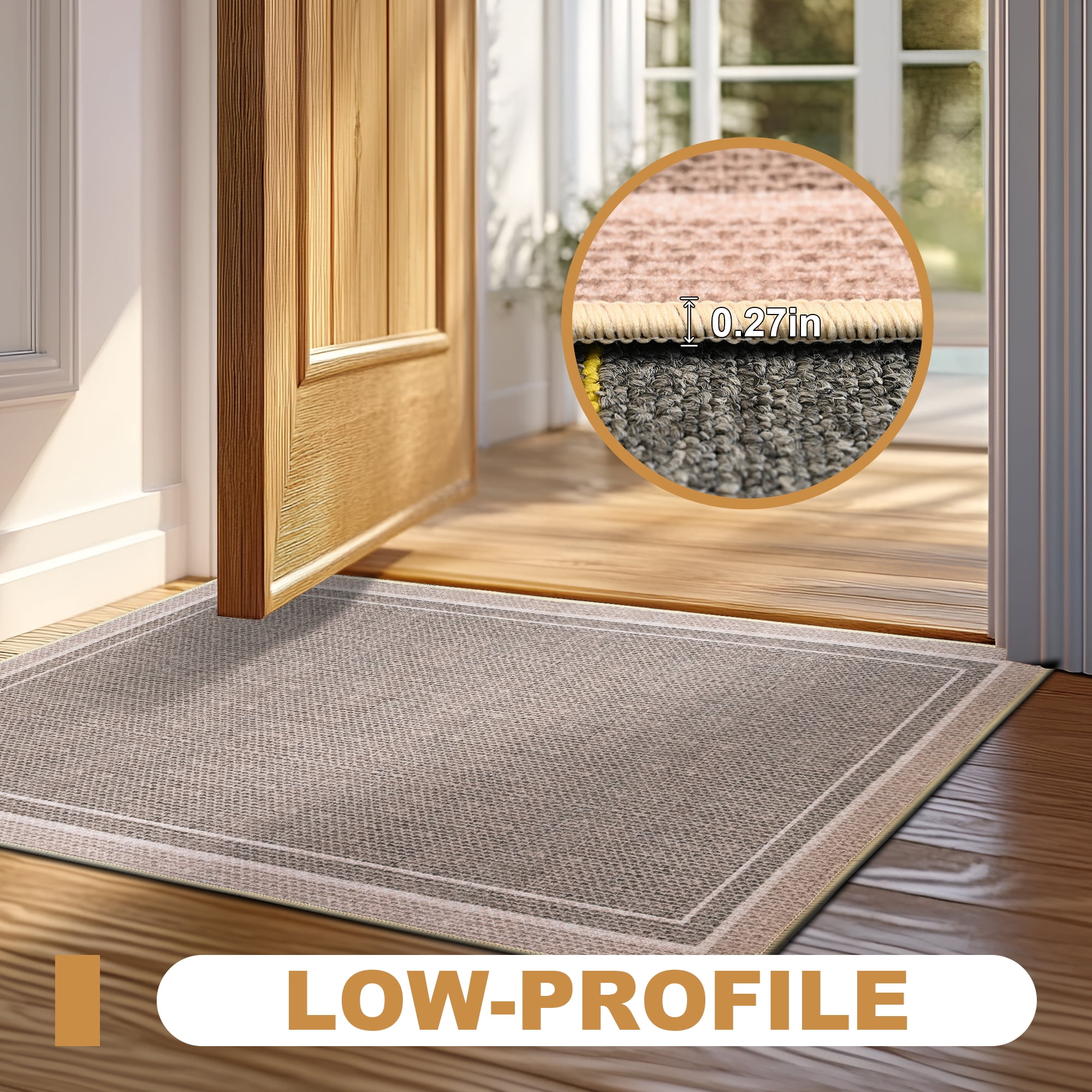 Vaparinckl Door Mat, Non Slip 24"x36" Front Indoor Doormat, Welcome Mat for Inside, Absorbent Rubber, Low Profile Dirt Trapper outdoor Rug For Entryway & Outside Entrance, Khaki