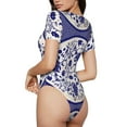 thumbnail image 3 of Balery Blue And White Porcelain Pattern Women's Short Sleevee Crew Neck Bodysuit Tops Short Sleeve Tops Basic-XX-Large, 3 of 9