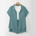 thumbnail image 4 of Women 2 Piece Outfits Long Sleeve Button Down Blouse And Shorts Shirts Sets Light Green M, 4 of 6