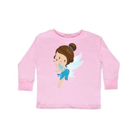 

Inktastic Cute Fairy Brown Hair Fairy In Blue Dress Gift Toddler Toddler Girl Long Sleeve T-Shirt