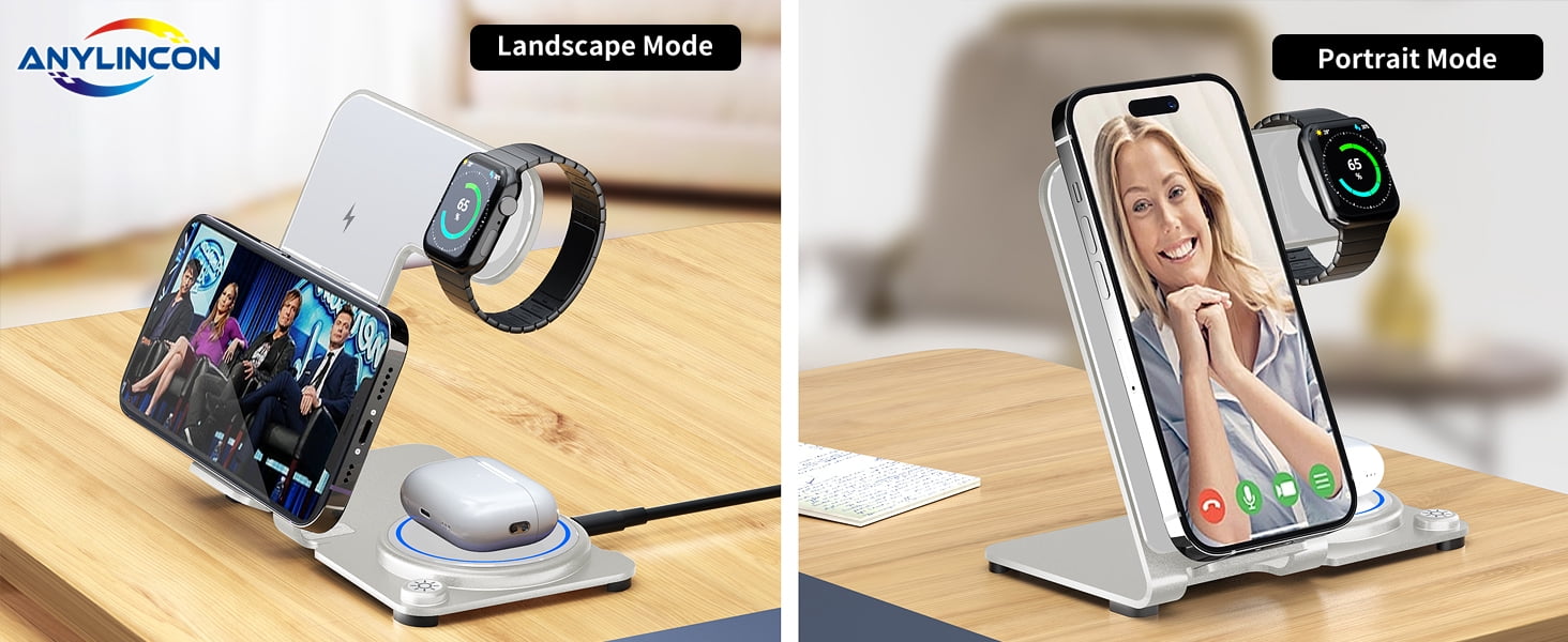 Wireless Charger, Aluminum Alloy 3 in 1 Wireless Charging Station for Apple iPhone/iWatch/Airpods,iPhone 14,13,12,11 (Pro, ProMax)/XS/XR/XS/X/8(Plus),iWatch8/7/6/SE/5/4/3/2,AirPods 3/2/pro