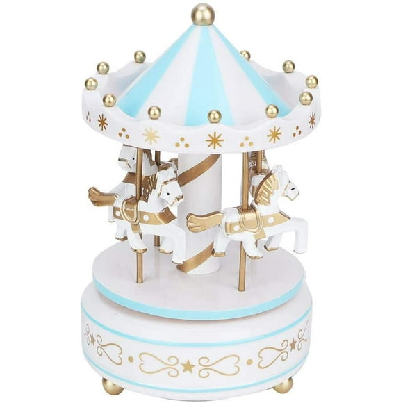 Birthday Carousel Gift, Merry-Go-Round Music Box Carousel Music Box, Carousel Horse Vintage Baby Toys for Lovers Friends Girls Kids Valentine's Gifts Home Decorations(Blue)