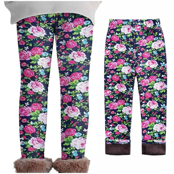 ibuvkizy Girls Leggings!Leggings for Girls Fall Winter Girls Elastic Pants Fashion Printed Brushed Warm Casual Plush Leggings