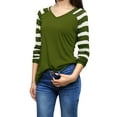 thumbnail image 1 of INSPIRE CHIC Women's Striped Raglan Long Sleeve V Neck T-shirt, 1 of 4