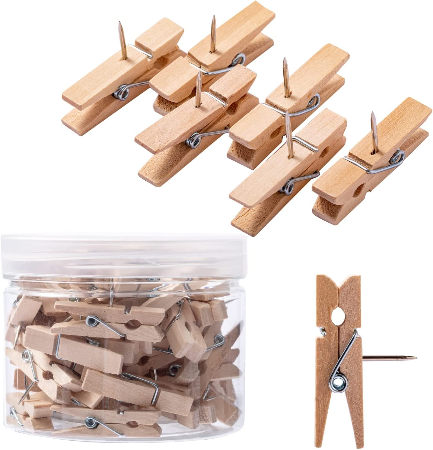 Push Pins, Happon Wooden Push Pin Clips for Cork Board, 50 Pack