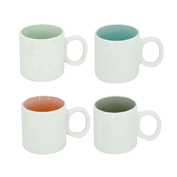 QUANSHANGJU 12oz Ceramic Coffee Mugs Set of 4, White with Pastel Inner Glaze, Large Handle Cups for Latte, Tea & Cocoa, Microwave & Dishwasher Safe