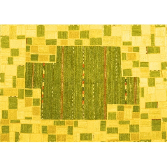 Ahgly Company Machine Washable Indoor Rectangle Abstract Yellow Contemporary Area Rugs, 2' x 4'