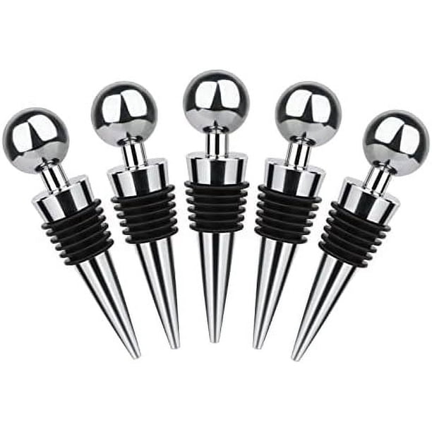 Tapón de botella de vino de 5 uds, tapón de vino, corchos de silicona para botellas de vino al vacío, tapón de vino reutilizable utilizado para barra(Plata)