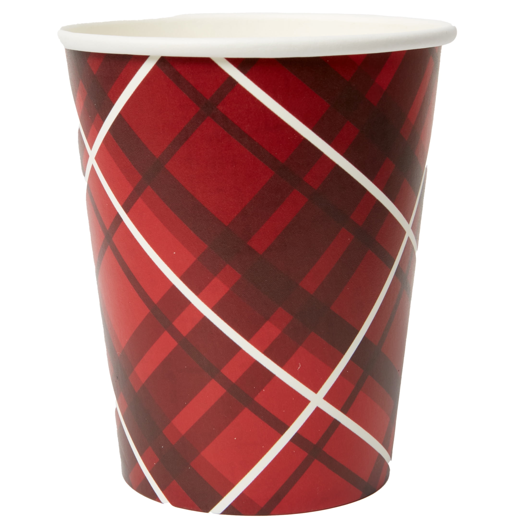 Holiday Time Plaid Premium Paper Cups, Use for Hot or Cold Beverages, 8 Count, Holds 9 Oz., Red