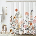 thumbnail image 4 of Cortina de ducha con diseño floral naranja, tela de flores silvestres y plantas coloridas para decoración de baño, cortina de ducha otoñal naranja y amarilla, impermeable, con ganchos, 183 x 183 cm, 4 of 4