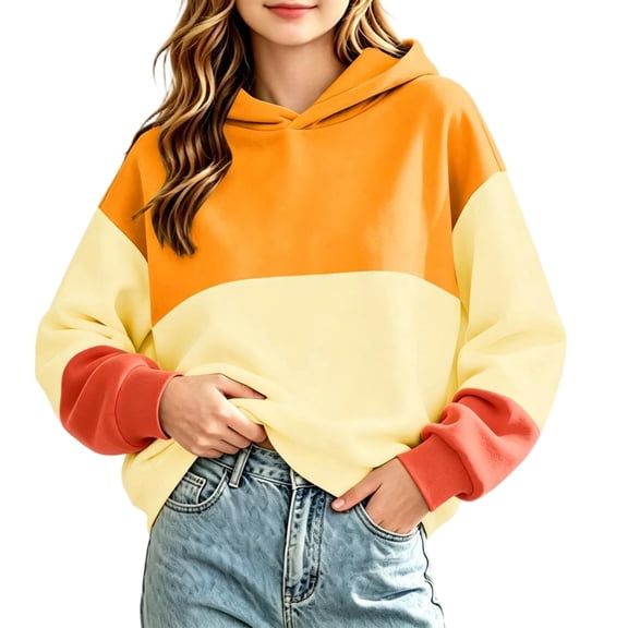 Abcomgle Girls Hoodies Size 14-16 Long Sleeve Colorblock Patchwork Girls Sweatshirt Crewneck Cute Top Fall Casual Fashion Sweaters for Girls with Pocket