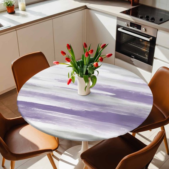 Abstract Gray Purple Round Fitted Tablecloth with Elastic Edge,Waterproof Table Cloth Fits Tables Up to 45"-54",Washable Table Cover for Indoor Outdoor Dinning Party,Gradient Color Oil Painting