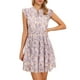 thumbnail image 2 of Vestidos de verano con cuello en V y cintura imperio para mujer, con mangas rizadas de flores INSPIRE CHIC, mini vestido casual en color púrpura claro, talla XL, 2 of 6