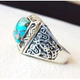 thumbnail image 5 of Blue Copper Turquoise Mans Ring, Natural Turquoise Ring, Oxidized Two Tone, 925 Silver Ring, Birthday Gift, Heavy Mens Ring, Arabic Design, Ottoman Style Ring, Christmas, Turkey Mens Signet Ring, 5 of 6