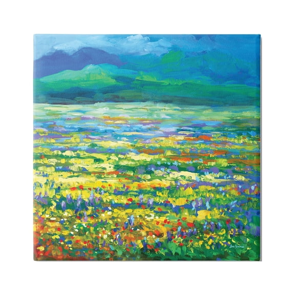 Stupell Industries Meadow of Wildflowers Blue Landscape Painting Gallery Wrapped Canvas Art Print Wall Art, 17 x 17