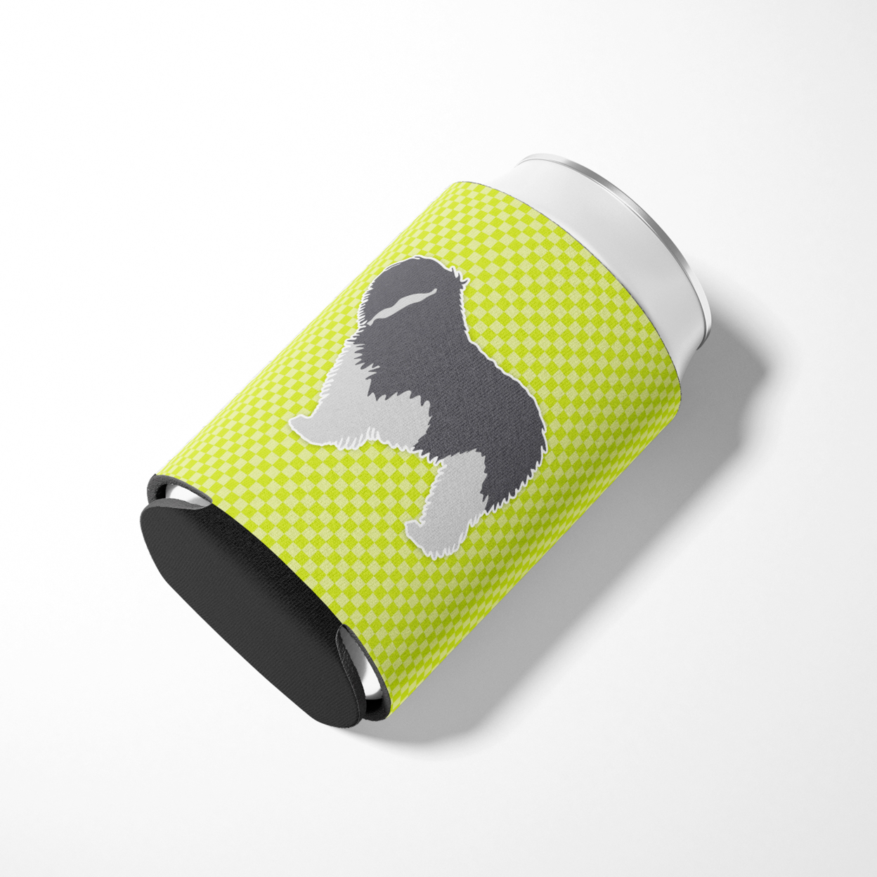 Carolines Treasures BB3832CC Polish Lowland Sheepdog Dog Checkerboard Green Can or Bottle Hugger