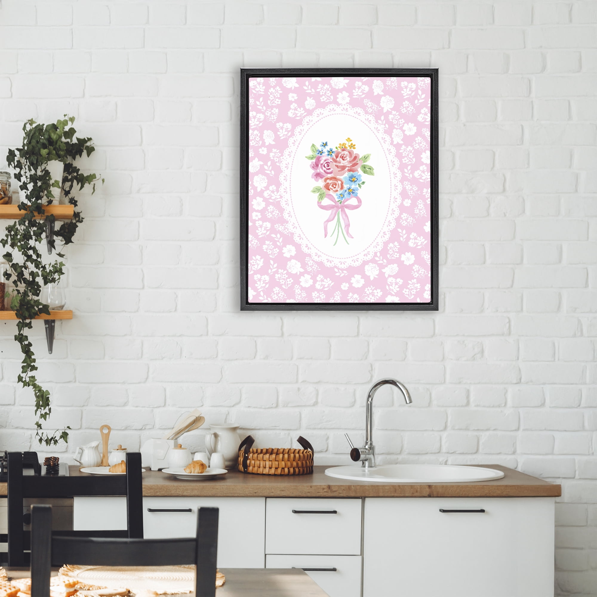 Stupell Industries Pink Feminine Bouquet Black Framed Floater Canvas Wall Art, design by Corinne Haig