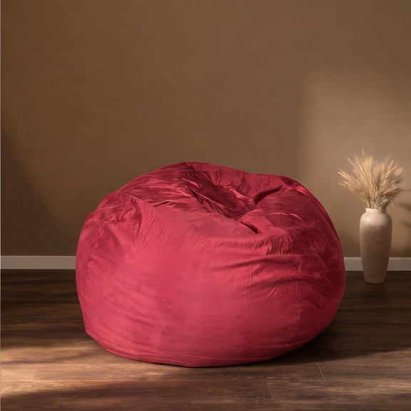 2-Seat Large High-Back Indoor Lounging Bean Bag Chair, Modern Style, Microsuede Upholstery, Warm Red