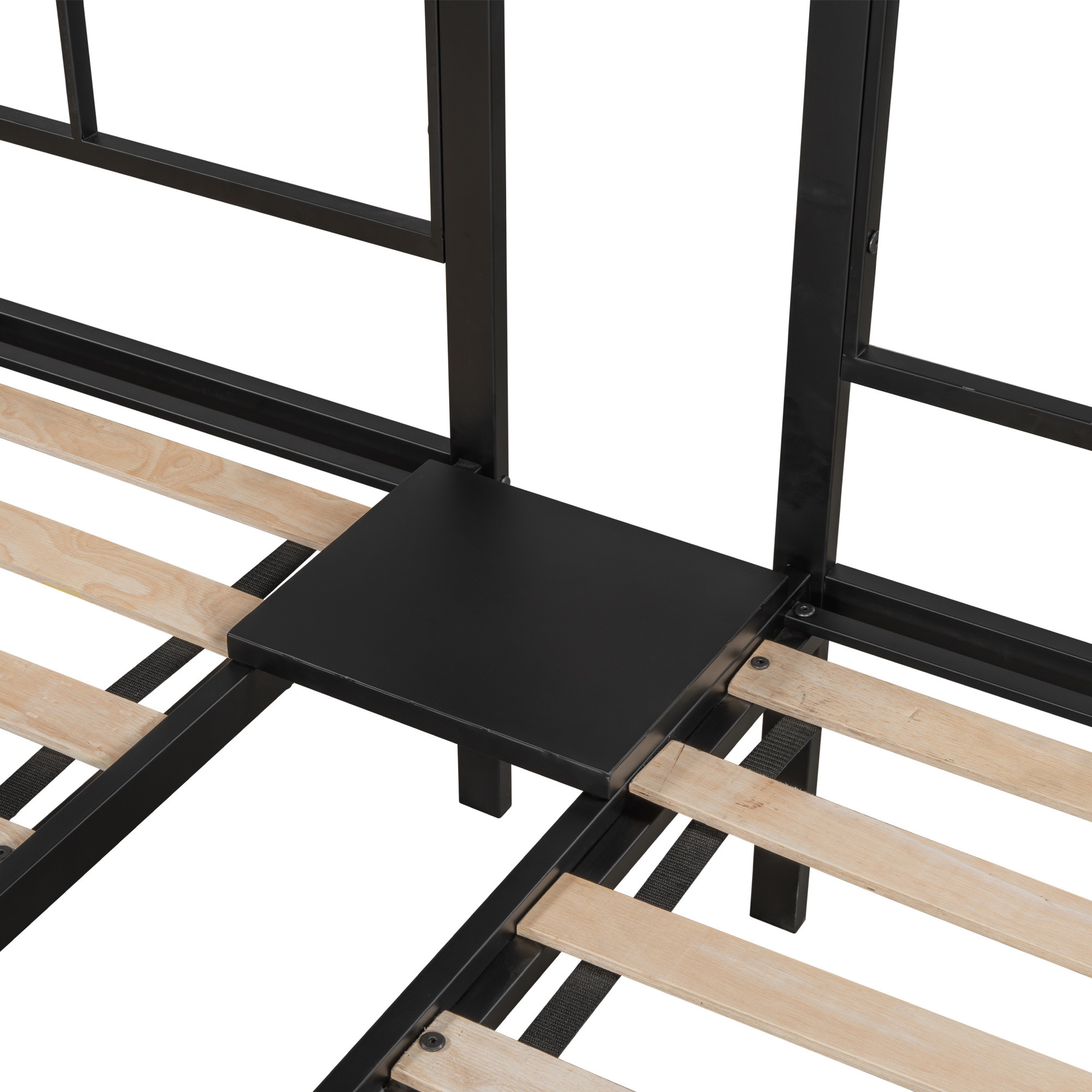 Aukfa Metal Triple Bunk Bed with Wooden Slats for Kids, Convertible to 3 Twin Bed Frame, Noise Free, Black