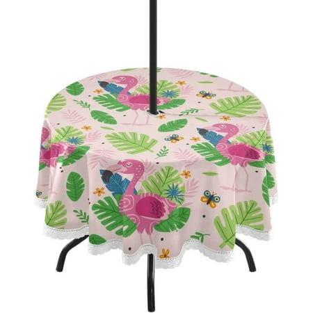 

Hyjoy Flamingo Outdoor Tablecloth with Umbrella Hole and Zipper Waterproof Round Tablecloth 60 Inch for Party Patio Picnic Holiday Dinner Summer