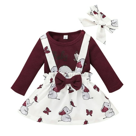 

Baby Girls Clothing Set Floral Animal Autumn Long Sleeve Romper Bodysuit Suspender Dress Headbands Set Clothes