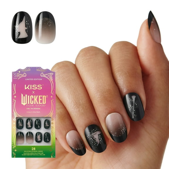 KISS X WICKED: FOR GOOD Press On Nails, ‘Own Your Power’, Black, Short Oval, 28 Count