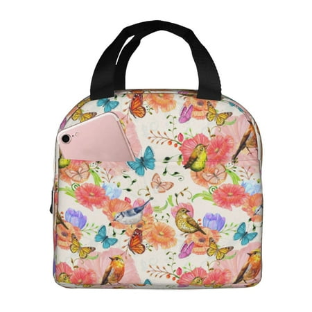 Insulated Lunch Bag for Women Men - Flowers And Birds Watercolor Leakproof Cooler Lunch Box for Women Men  Lunch Tote Bags for Work School Picnic Travel