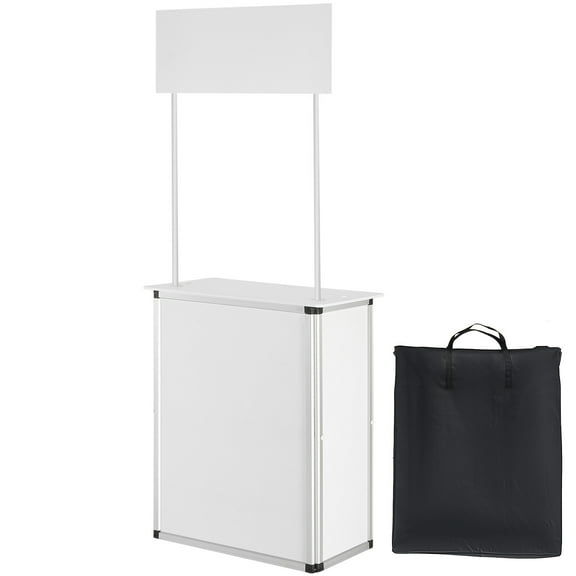 KFFKFF Promotional Display Table, Compact Trade Show Podium, Dimensions 30.91" x 14.96" x 71.46", Exhibition Stand with Wall, Pop-Up Podium Featuring Storage Rack and Transport Bag