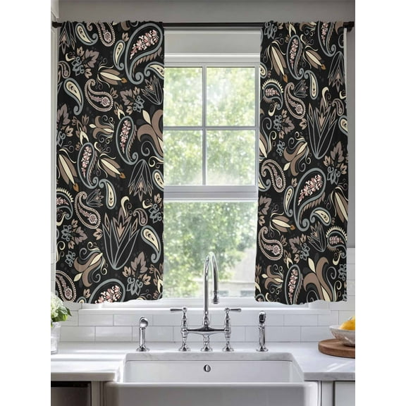 Boho Black Floral Sheer Curtains for Living Room Bedroom Farmhouse Botanical Vintage Paisley Flower Sheer Curtains 63 Inch Long 2 Panels Set Light Filtering Curtain Window Treatments Drapes