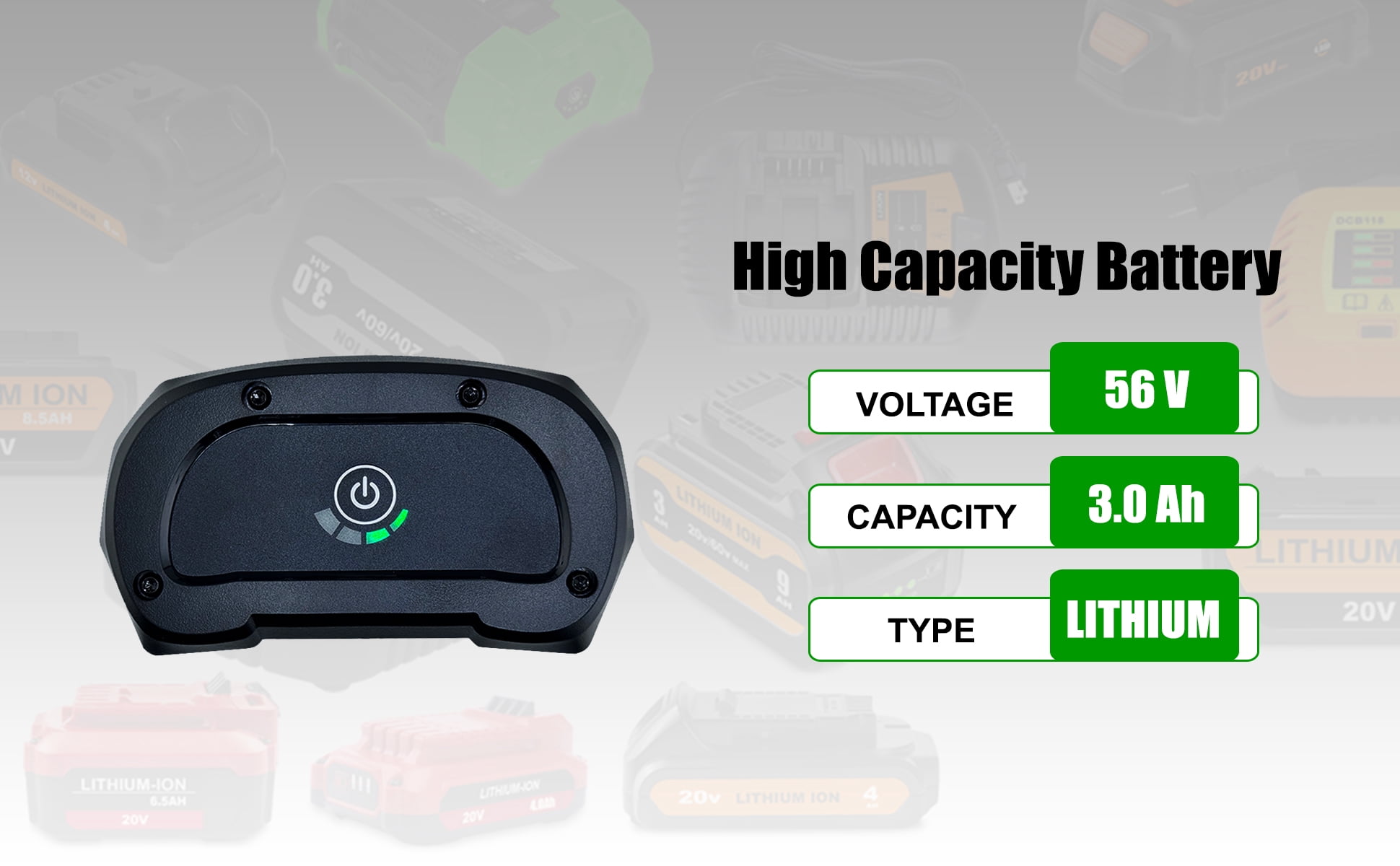 BA1400T 56V 3.0Ah Battery Replacement for EGO 56V Battery Power 3.0Ah BA1400 BA1400T 2.5Ah BA1400T BA2240 BA1120 Compatible with EGO 56V Lithium-Ion Battery Black