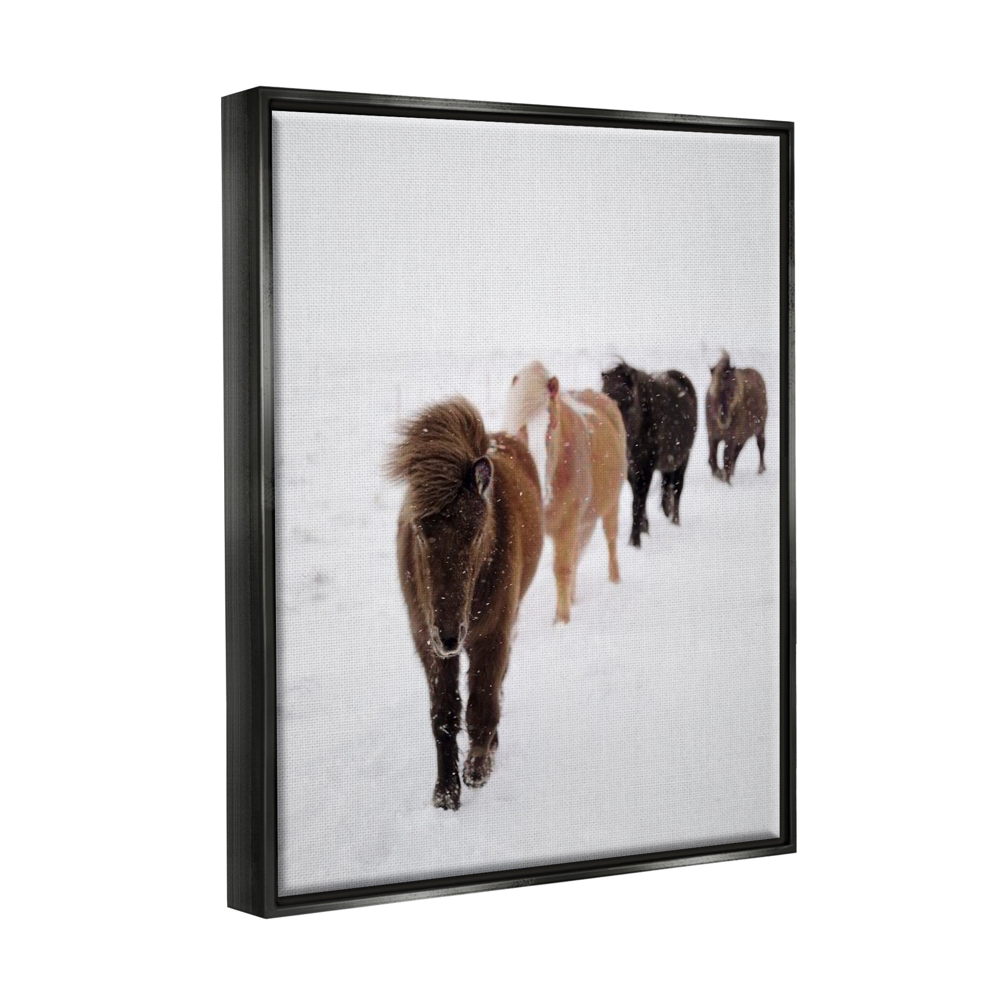 Stupell Industries Winter Horses Walking White Field Snowy Weather Jet Black Framed Floating Canvas Wall Art, 24x30, by Amy Brinkman