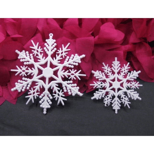 12 copos de nieve de plástico blanco para Navidad, decoración navideña para festivales de cine, accesorios de decoración, colgante de copo de nieve de 5 a 30 cm
