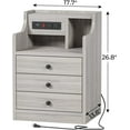 ADORNEVE Grey Nightstand with Power Charger, Hutch and 3 Storage