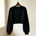 thumbnail image 5 of Womens Cable Knit Cropped Sweaters Oversized Fall Long Sleeve Pullover, L, 5 of 5