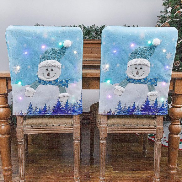 Led Lights Christmas Chair Back Covers Set Of 2,snowman Chair Protector Cover