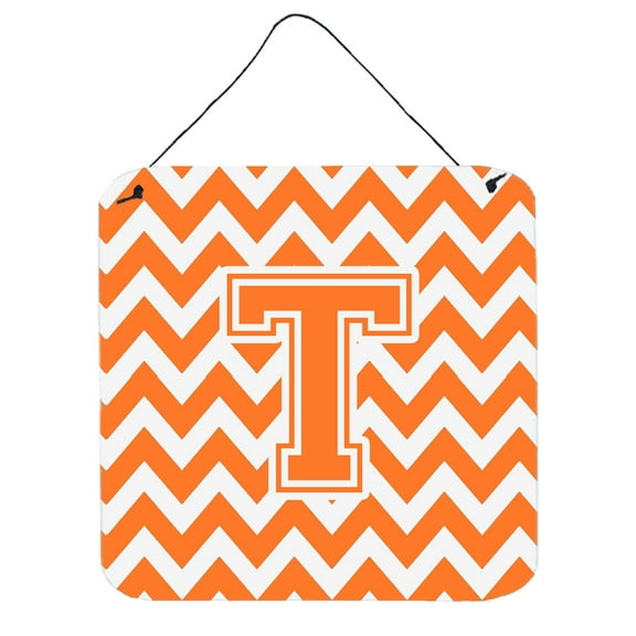 Letter T Chevron Orange and White Wall or Door Hanging Prints