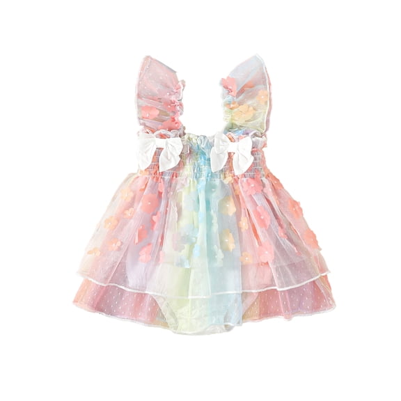 JYYYBF Infant Baby Girls Summer Romper Dress Colorful Floral Pattern Tulle Sleeveless Jumpsuit