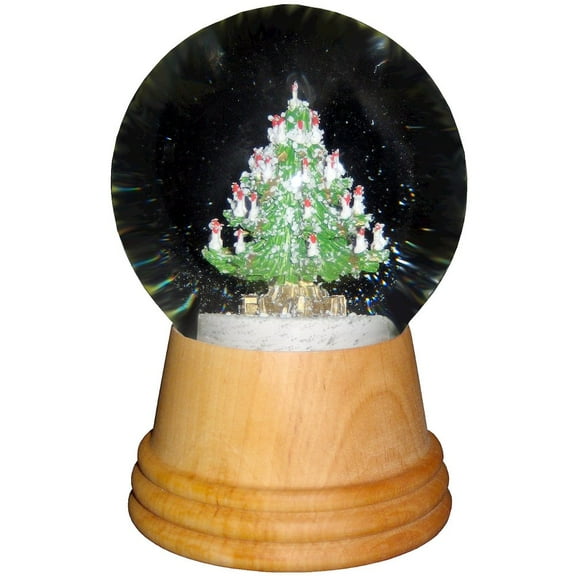 5" Black and Green Perzy Snow Globe Medium Christmas with Wooden Base Decoration