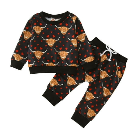 

GWAABD Girl Toddler Clothes Black Cotton Blend Toddler Girls Winter Long Sleeve Cow Prints Tops Pants 2PCS Outfits Clothes Set for Babys Clothes Yellow Black 90