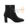 thumbnail image 3 of BLISSFUL STEP Women's Ankle Boots Round Toe Chunky Heels Side Zip Velvet Booties Black 7, 3 of 6