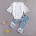 thumbnail image 2 of Combinaison en Dentelle à Manches Longues pour Bébé Fille, Haut en Dentelle à Encolure Ronde avec Entrejambe Triangulaire et Jeans Longs, 2 of 7