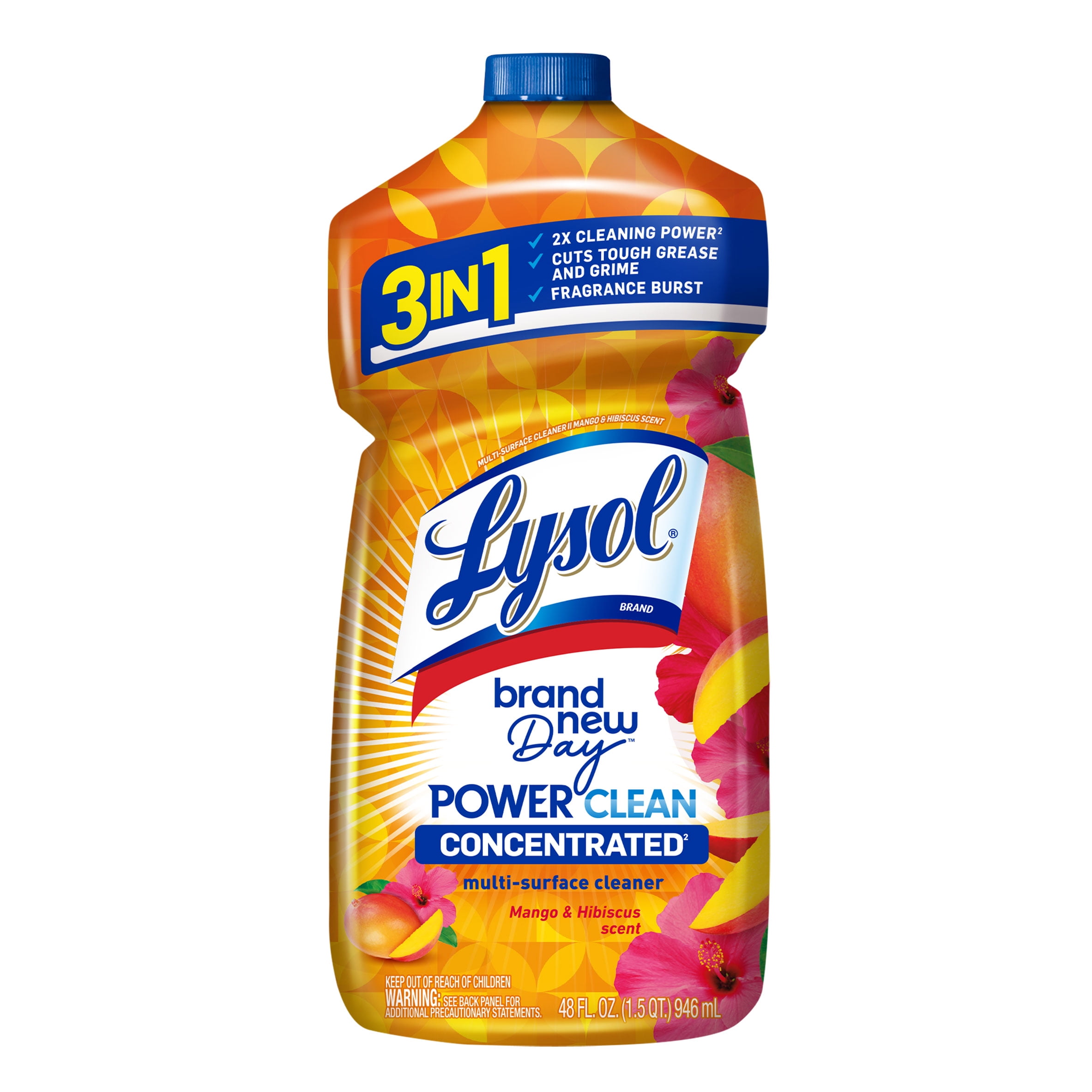 Lysol All Purpose Cleaner, 2X Concentrated Multi-Surface Disinfectant Floor Cleaner for Mopping Solution, for Bathroom & Kitchen, Mango & Hibiscus, 48 fl oz
