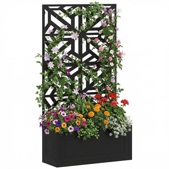 Outsunny Freestanding or Wall Mounted Metal Raised Garden Bed with Trellis